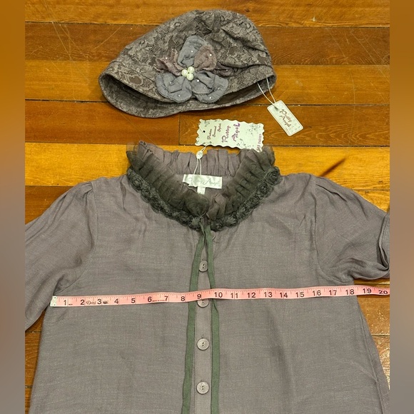 Lilac purple sheer blouse with lace ruffle neckline & matching hat BOTH NWT!! - Picture 8 of 14